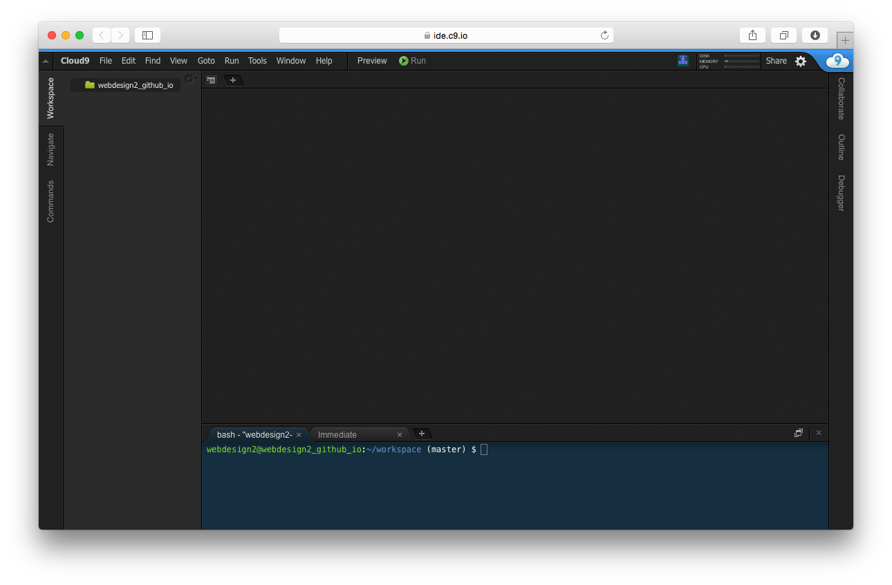 Our Cloud9 workspace